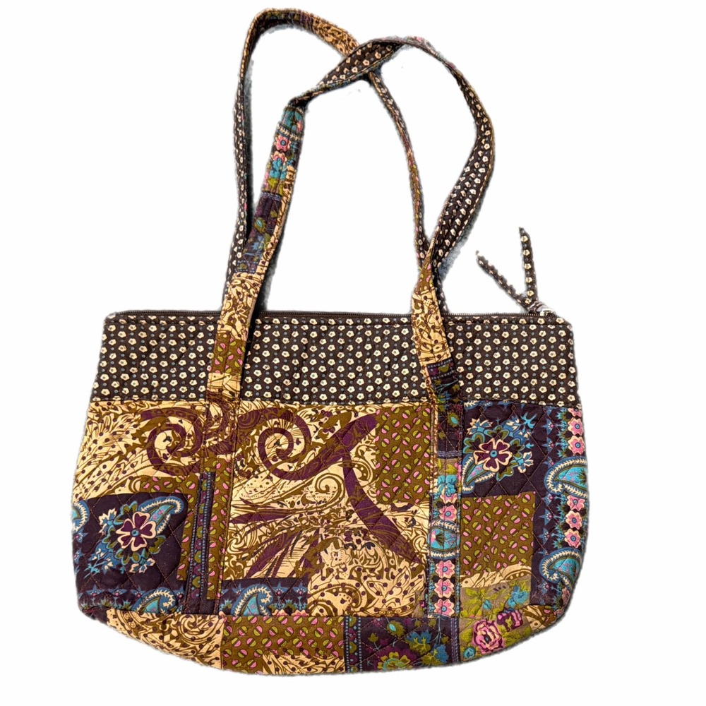 Lily Waters Quilted Patchwork Tote Bag Paisley Floral Brown Purple Blue Gingham